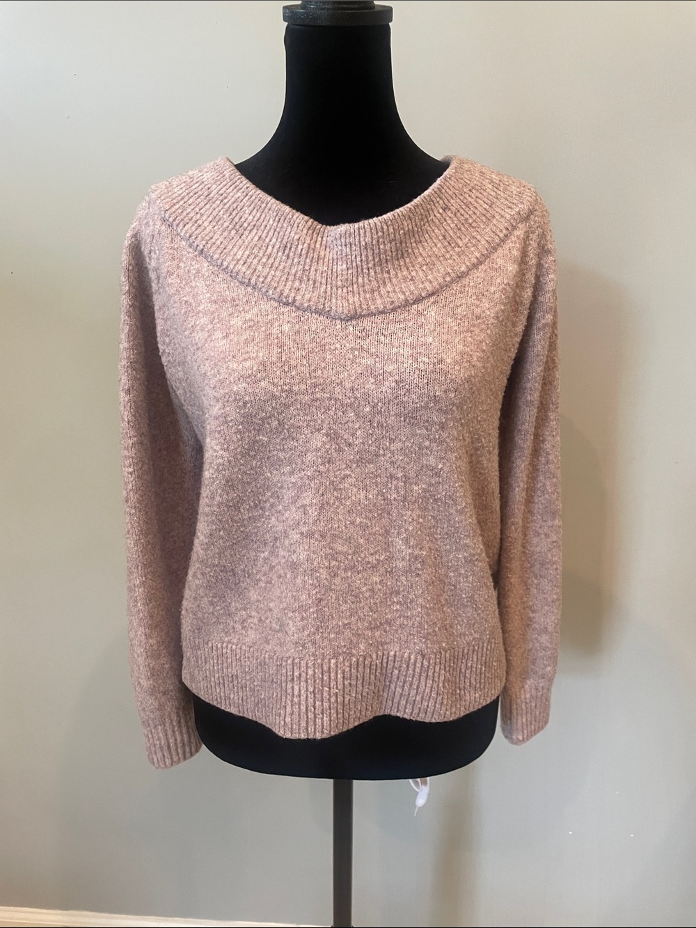 Cozy off shoulder -wide neck Pullover Sweater in light purple